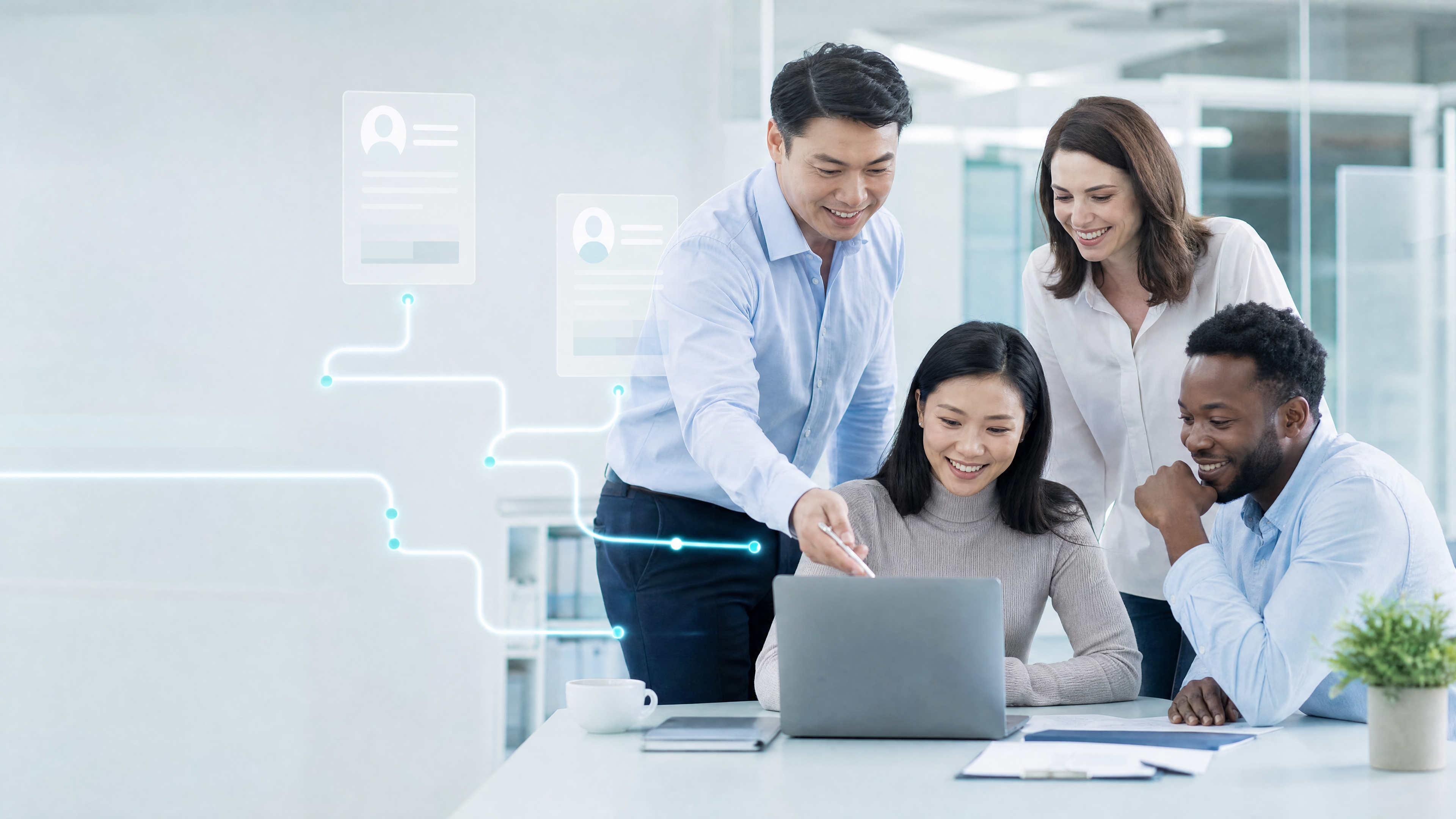 Recruitment team collaborating with AI workflow tools